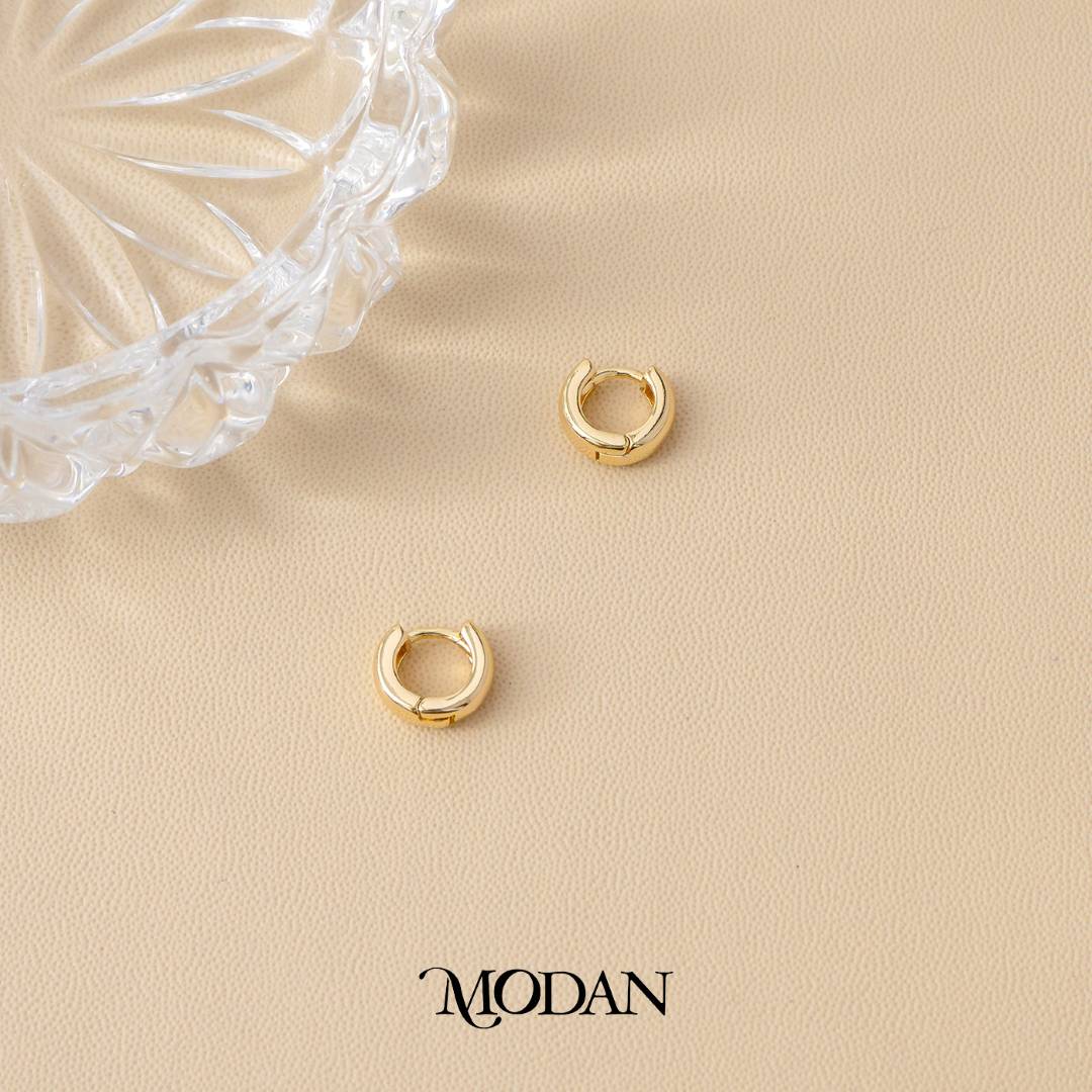 (10mm) Plain Huggies Hoop Earrings Anting Bulat Kecil Hypoallergenic Gold Filled