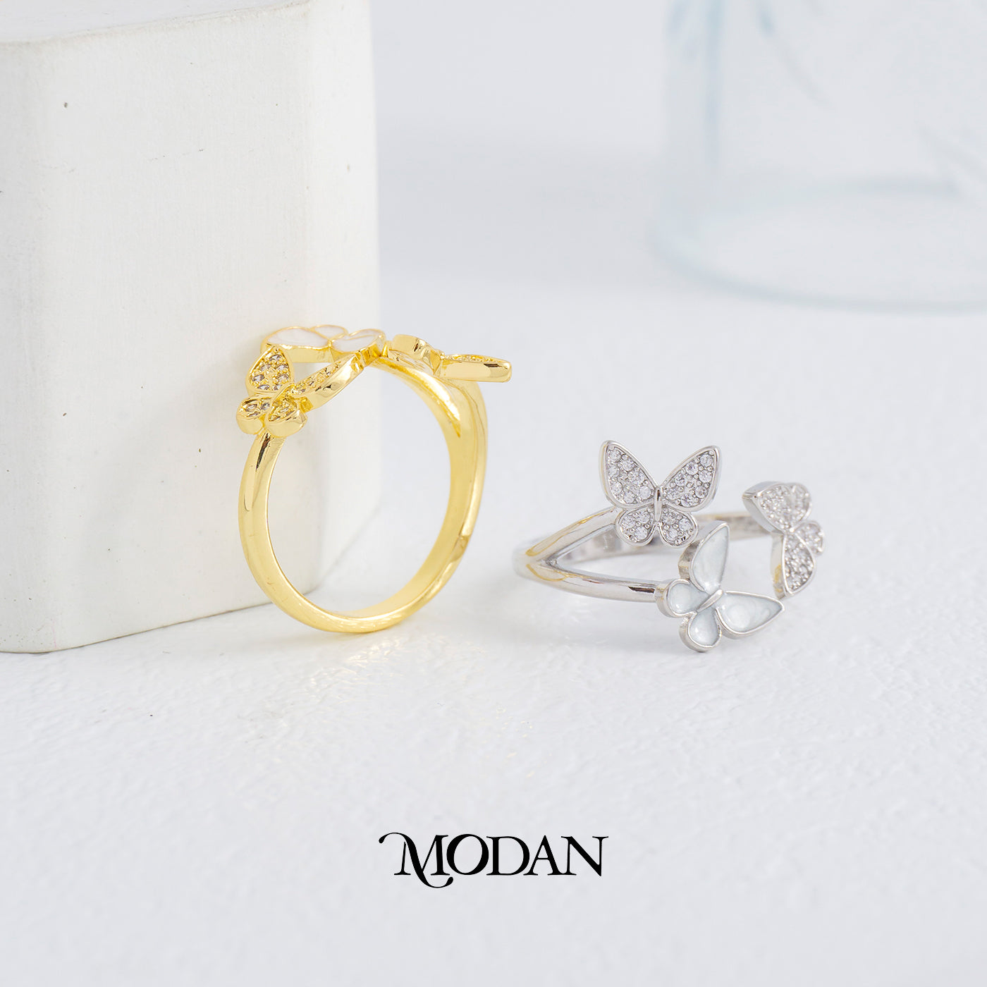Korean Style Triple Buterfly Mother Of Heart Ring Cincin Kupu Kupu MOP Hypoallergenic Gold Plated