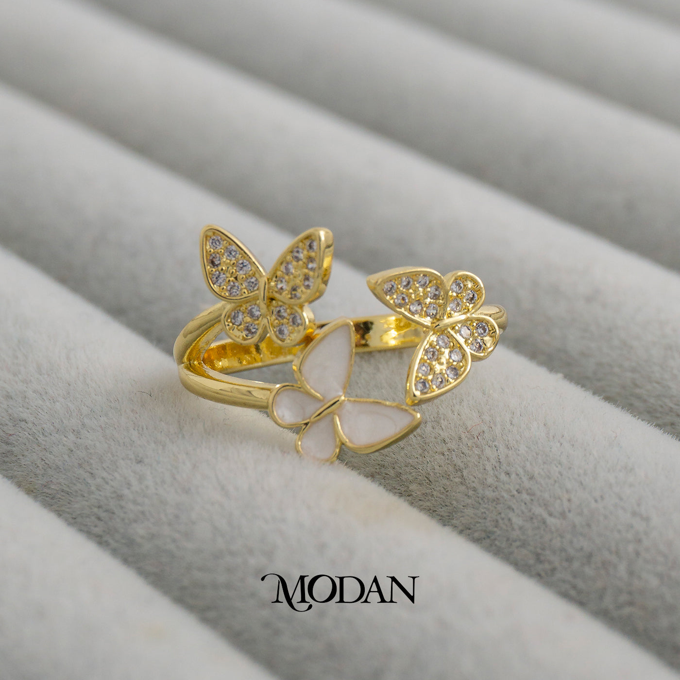 Korean Style Triple Buterfly Mother Of Heart Ring Cincin Kupu Kupu MOP Hypoallergenic Gold Plated