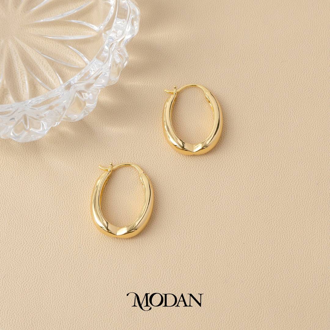 (23mm) Oval French Look Hoop Earrings Anting Oval Hypoallergenic Gold Filled
