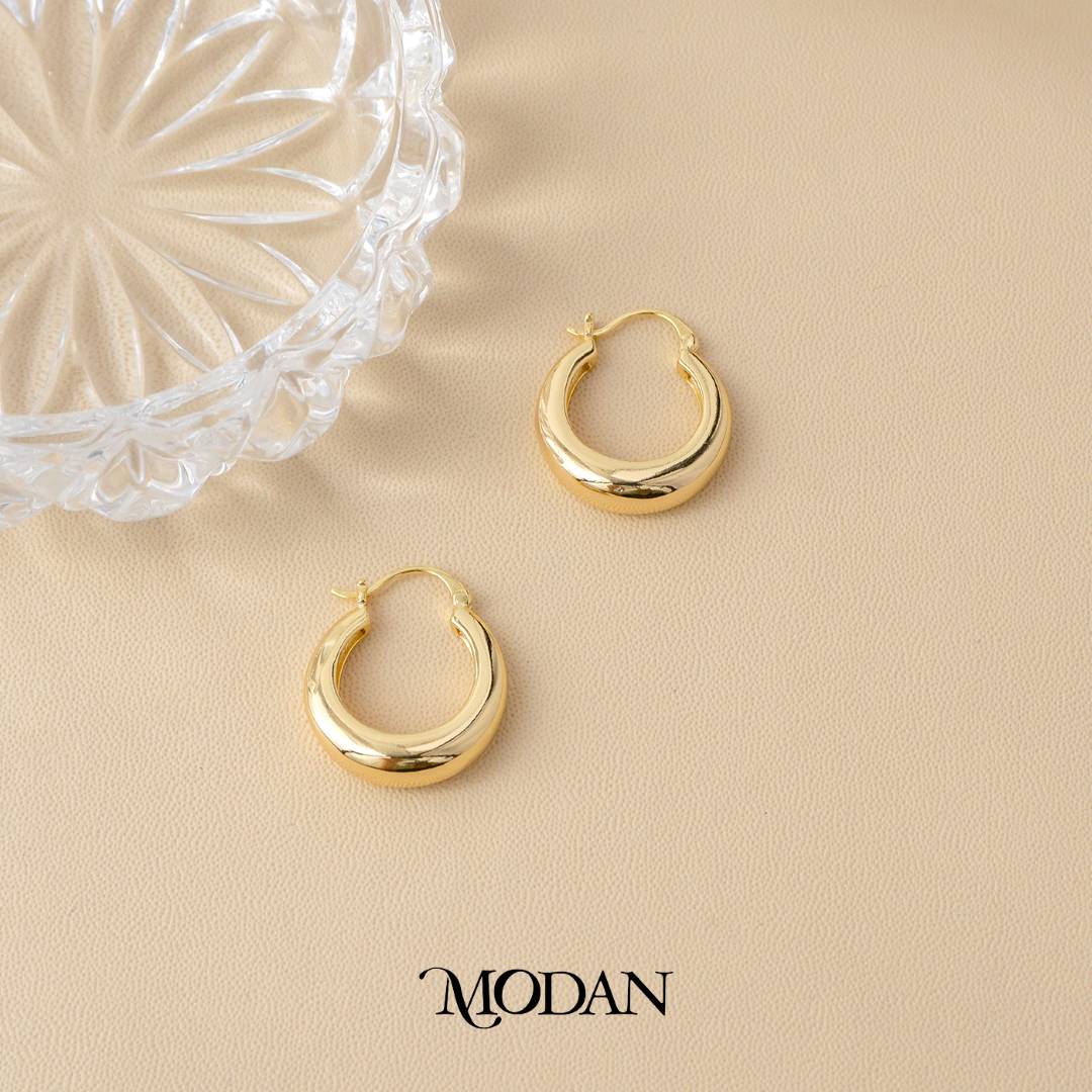 (24mm) Round French Look Hoop Earrings Anting Bulat Hypoallergenic Gold Filled