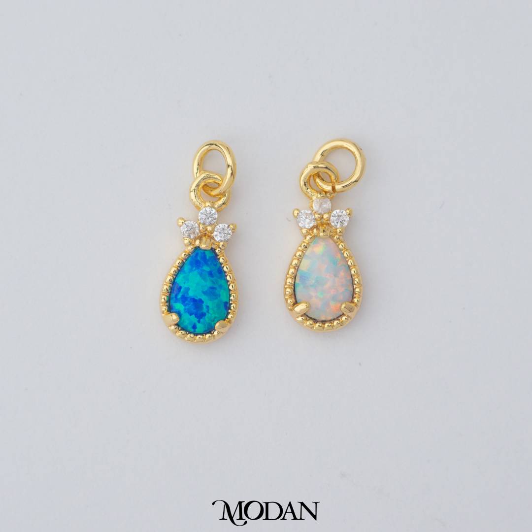 Tiny Mini Geometric Teardrop Charm in Opal Blue and Opal White DIY Liontin Tetes Air Mata Kecil Hypoallergenic Gold Filled