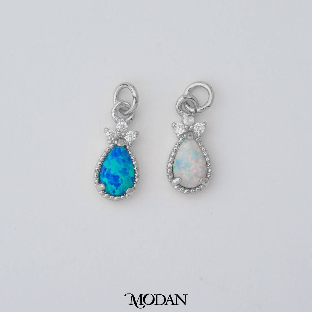Tiny Mini Geometric Teardrop Charm in Opal Blue and Opal White DIY Liontin Tetes Air Mata Kecil Hypoallergenic Gold Filled