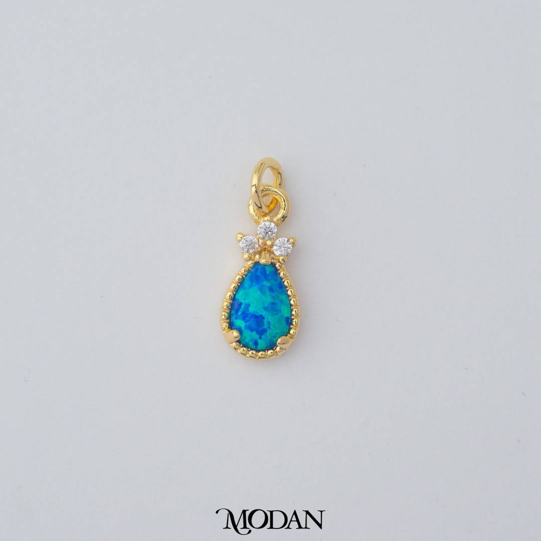 Tiny Mini Geometric Teardrop Charm in Opal Blue and Opal White DIY Liontin Tetes Air Mata Kecil Hypoallergenic Gold Filled