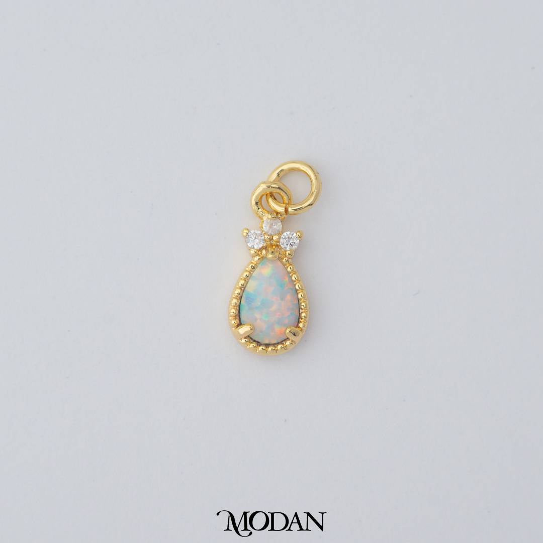 Tiny Mini Geometric Teardrop Charm in Opal Blue and Opal White DIY Liontin Tetes Air Mata Kecil Hypoallergenic Gold Filled