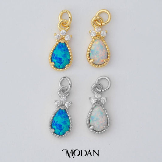 Tiny Mini Geometric Teardrop Charm in Opal Blue and Opal White DIY Liontin Tetes Air Mata Kecil Hypoallergenic Gold Filled