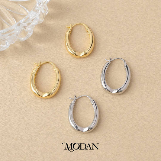 (23mm) Oval French Look Hoop Earrings Anting Oval Hypoallergenic Gold Filled