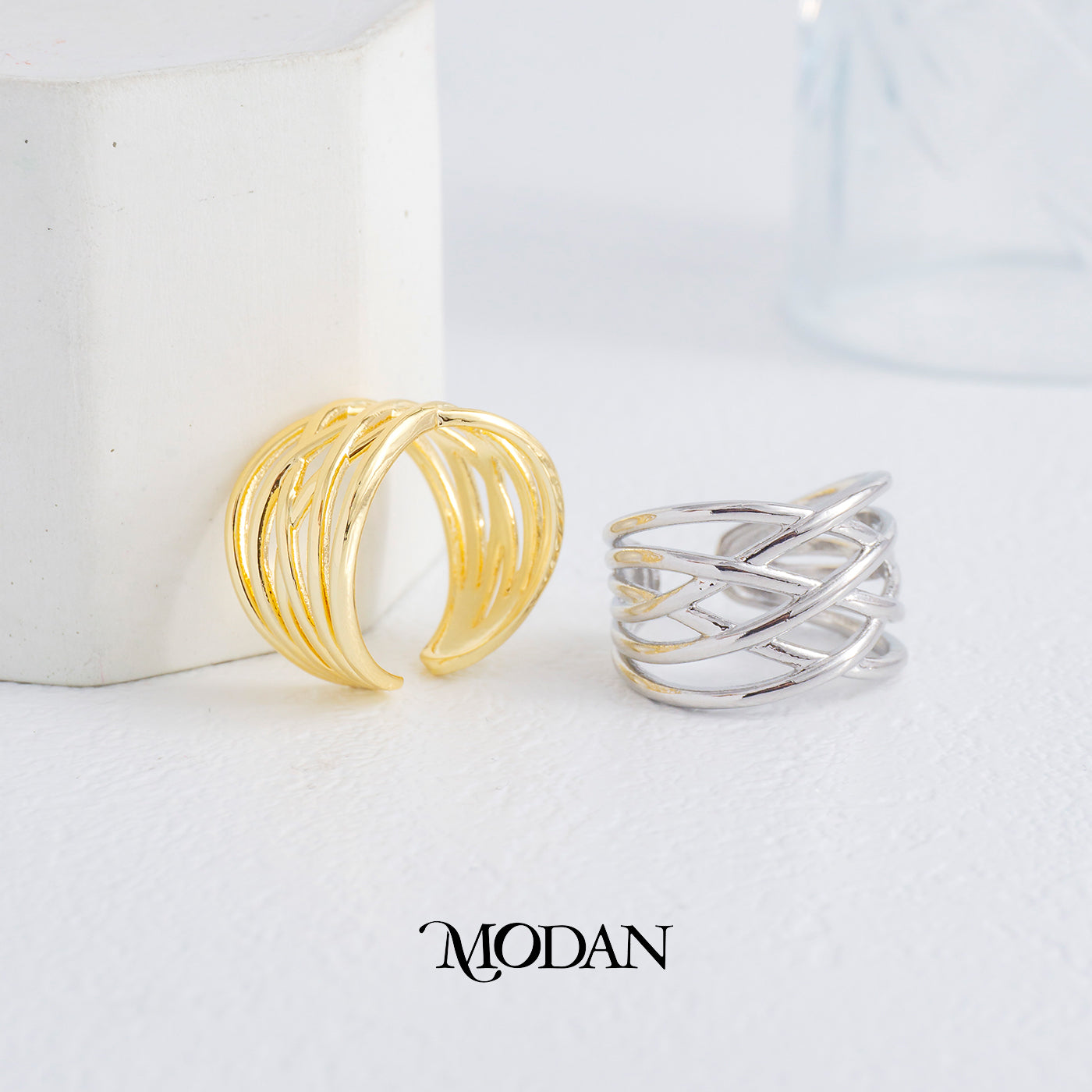 Plain Multiple Band Statement Ring Cincin Layer Polos Hypoallergenic Gold Plated