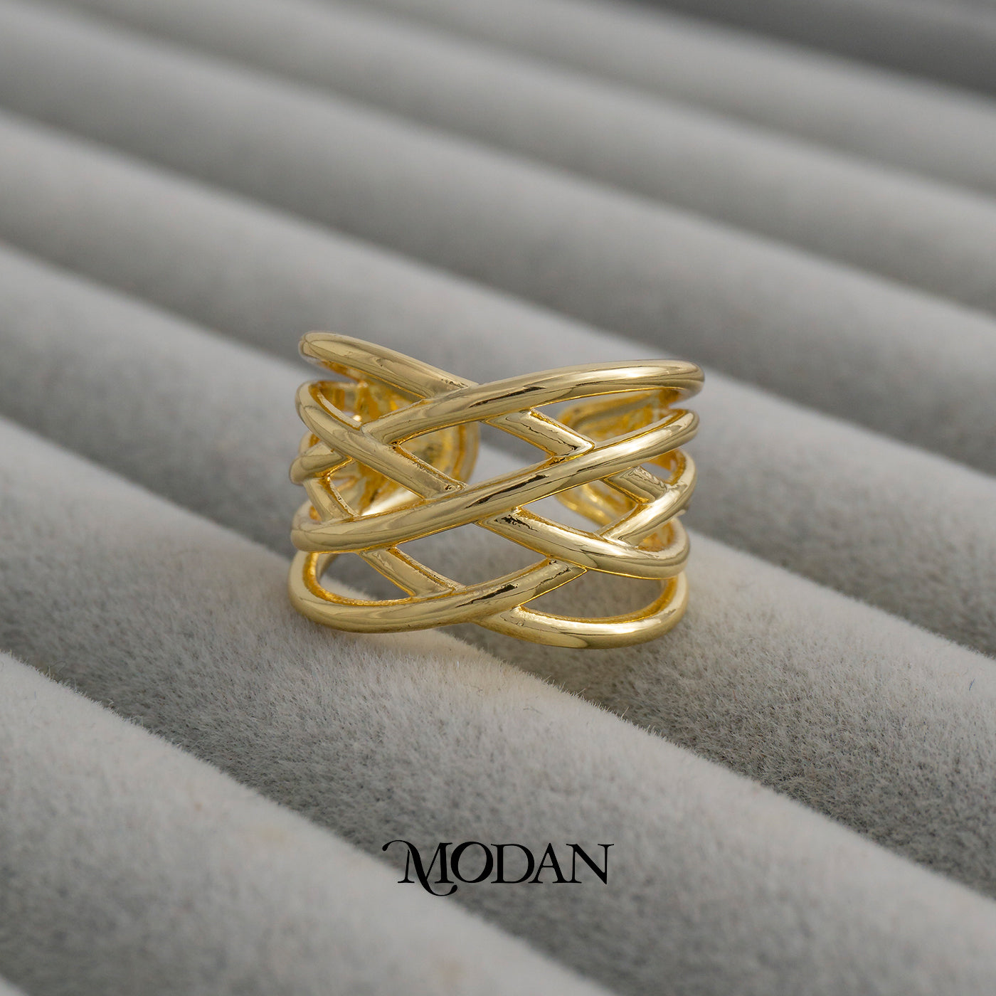 Plain Multiple Band Statement Ring Cincin Layer Polos Hypoallergenic Gold Plated