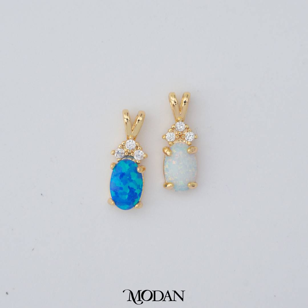 Tiny Geometric Oval Charm in Opal Blue and Opal White DIY Liontin Oval Kecil Hypoallergenic Gold Filled