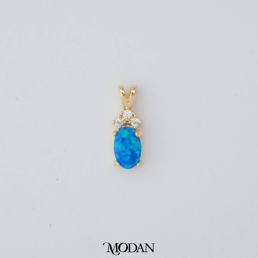 Tiny Geometric Oval Charm in Opal Blue and Opal White DIY Liontin Oval Kecil Hypoallergenic Gold Filled