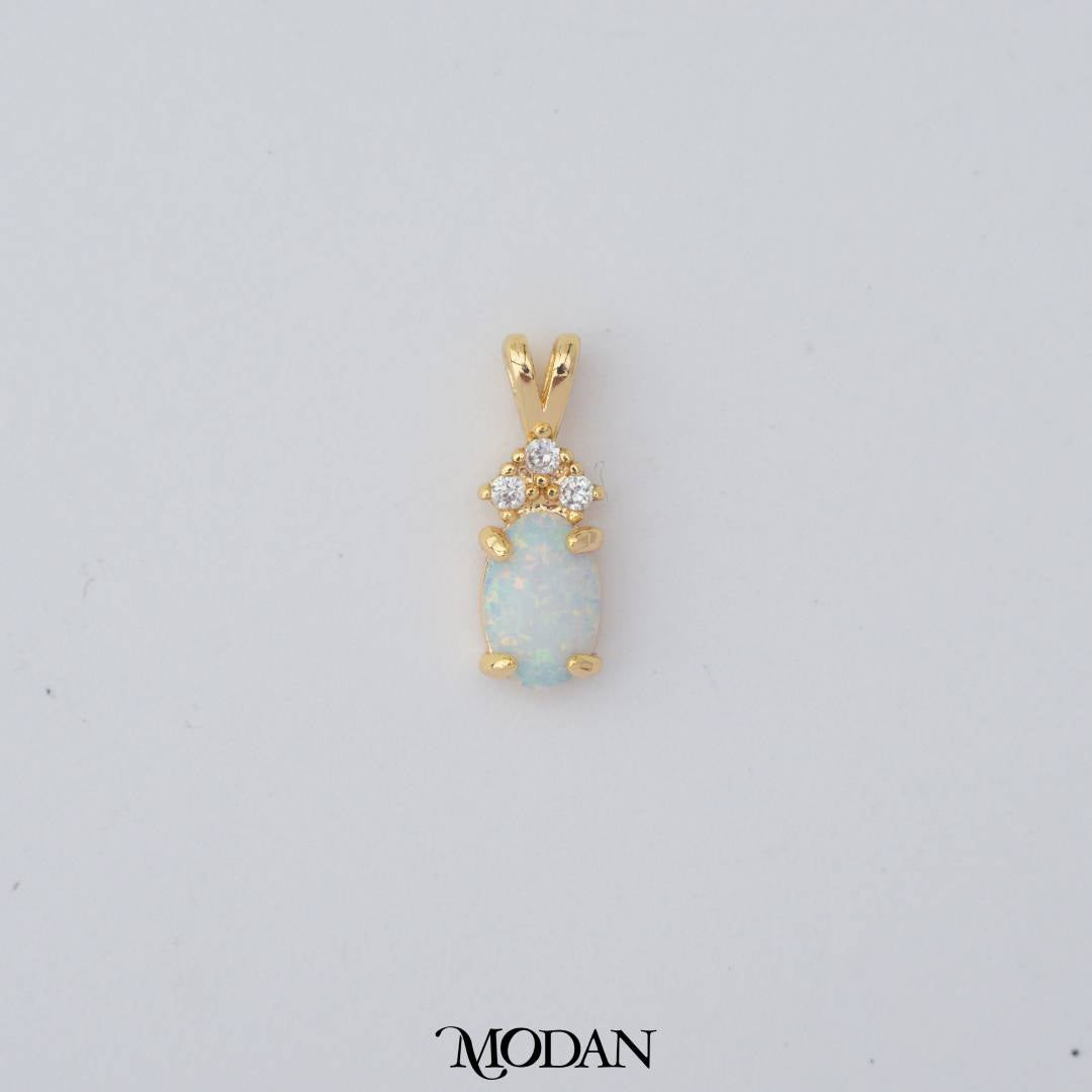 Tiny Geometric Oval Charm in Opal Blue and Opal White DIY Liontin Oval Kecil Hypoallergenic Gold Filled