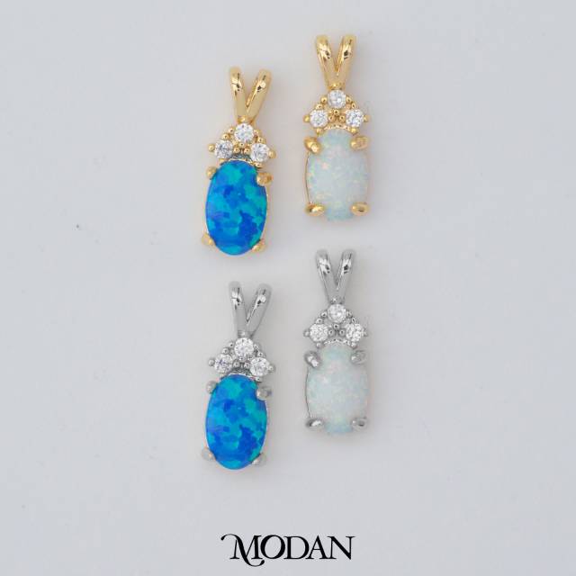 Tiny Geometric Oval Charm in Opal Blue and Opal White DIY Liontin Oval Kecil Hypoallergenic Gold Filled