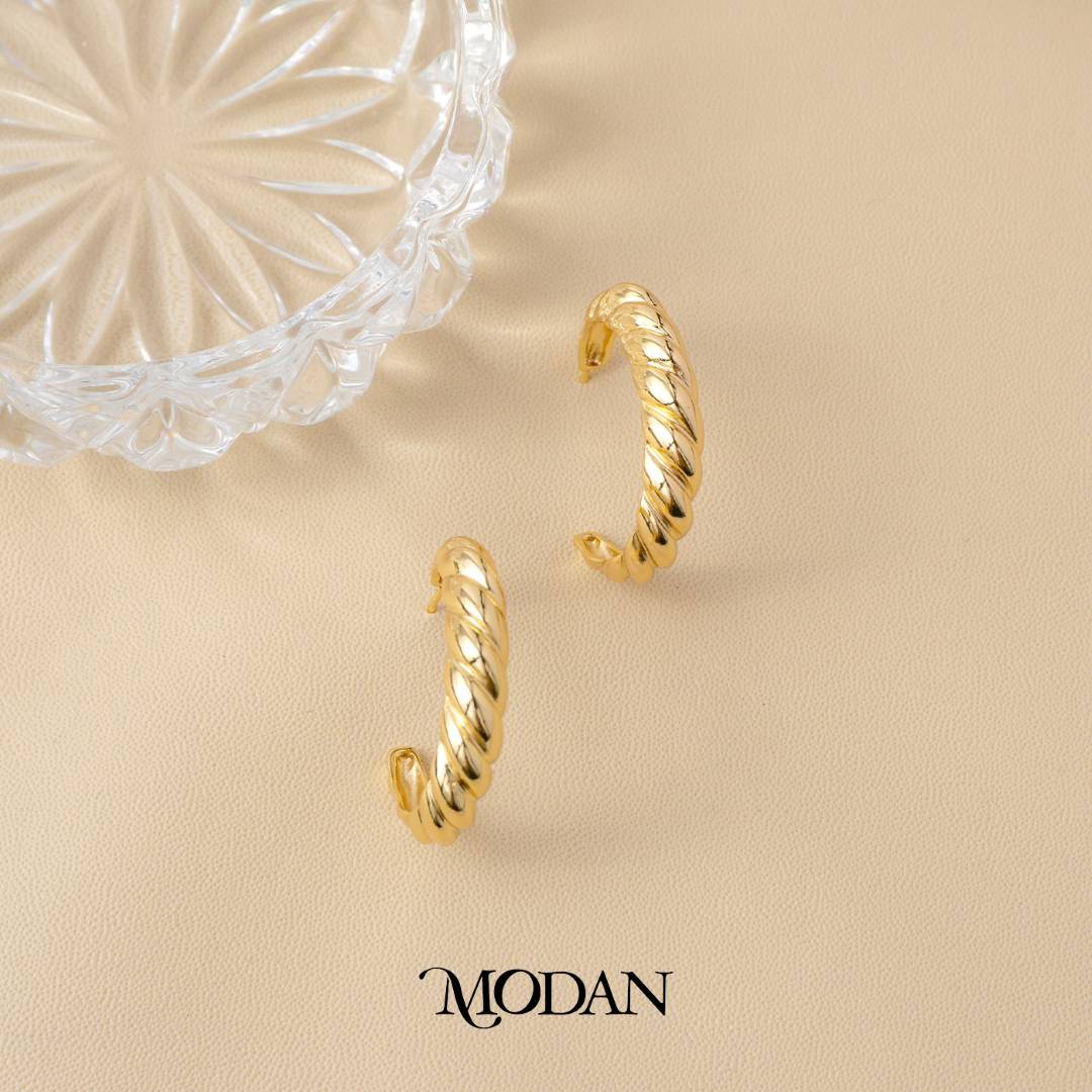 (30mm) Rope Textured Hoop Earrings Anting Bulat Hypoallergenic Gold Filled