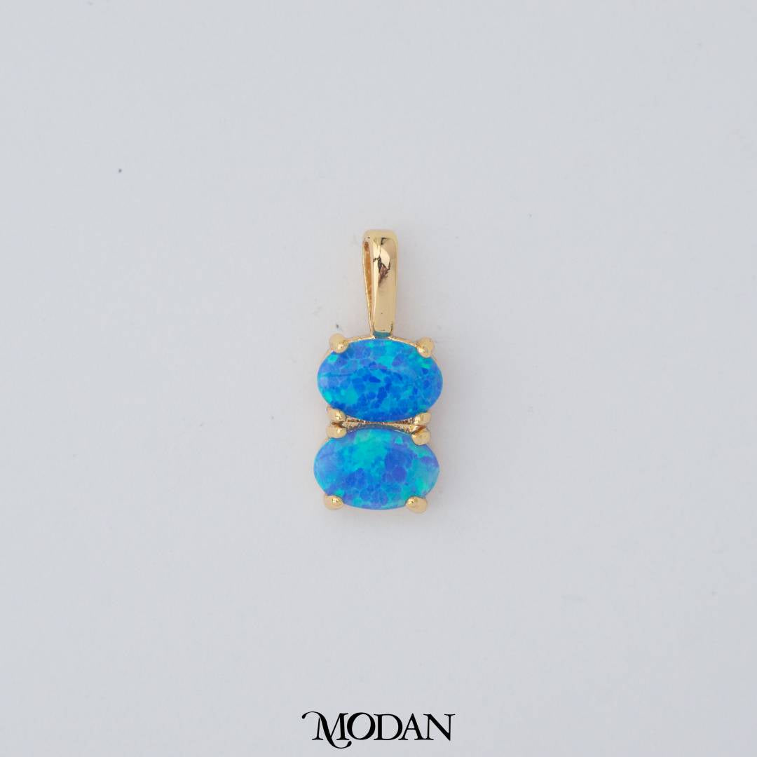 Tiny Geometric Double Oval Charm in Opal Blue and Opal White DIY Liontin Oval Kecil Hypoallergenic Gold Filled