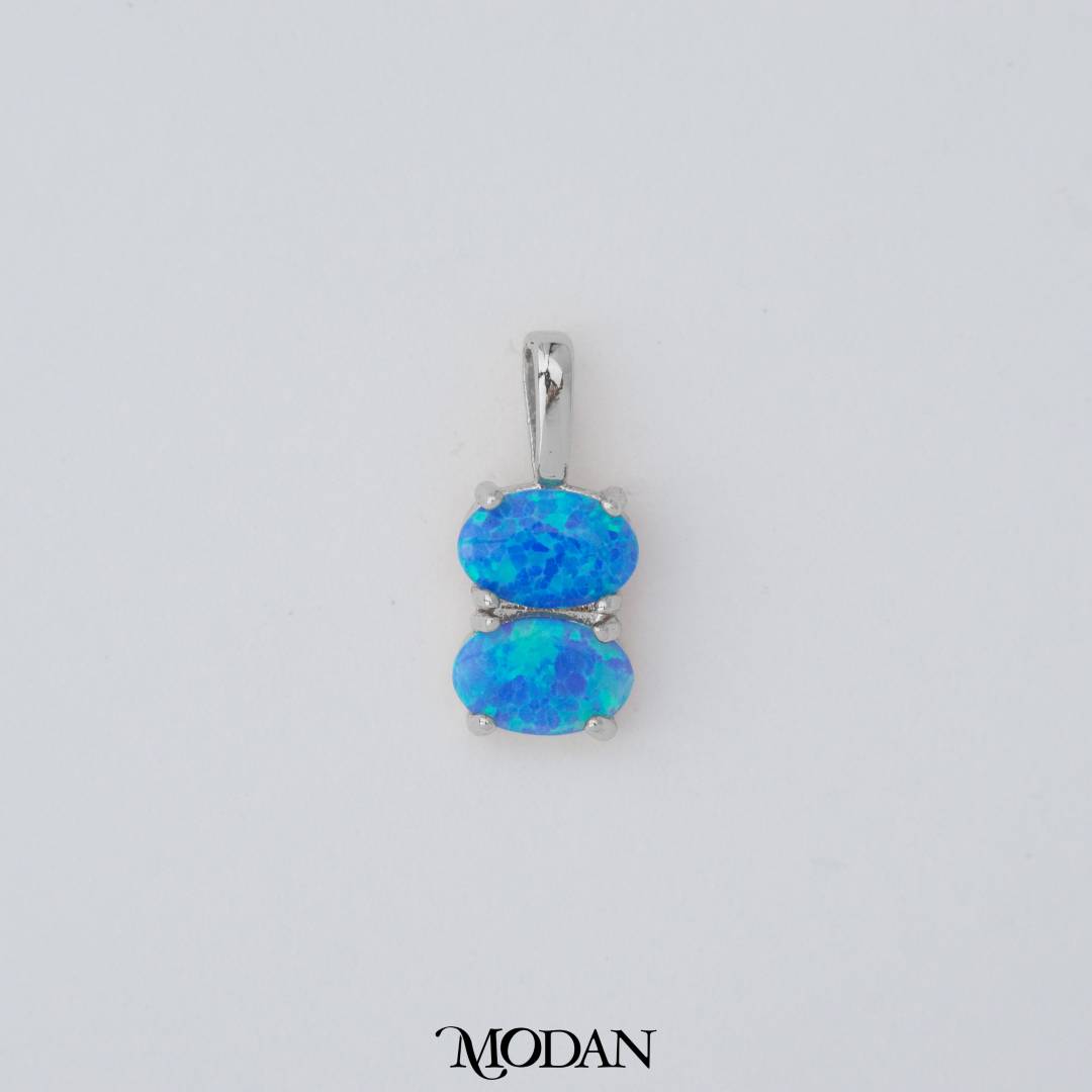 Tiny Geometric Double Oval Charm in Opal Blue and Opal White DIY Liontin Oval Kecil Hypoallergenic Gold Filled