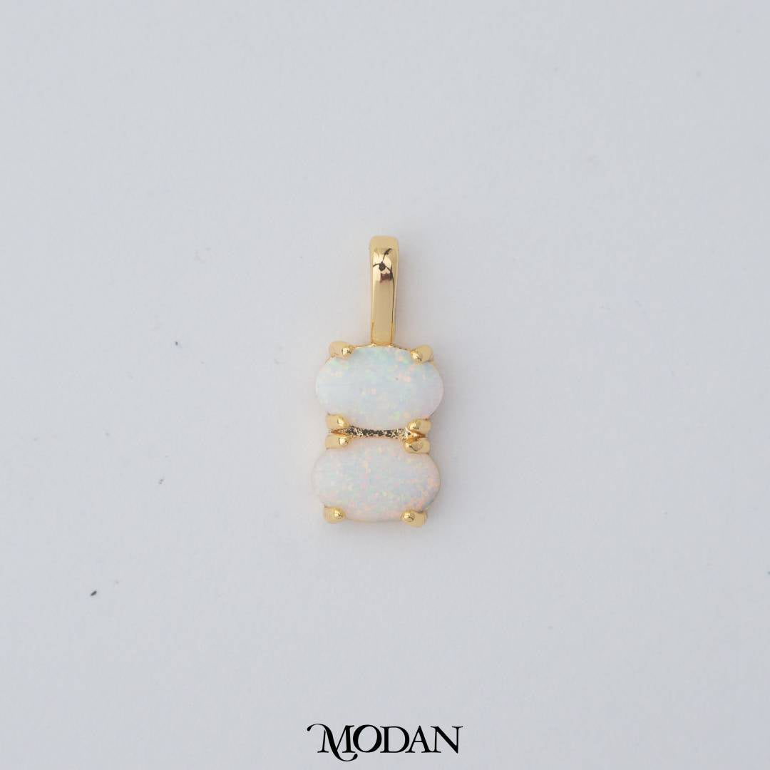 Tiny Geometric Double Oval Charm in Opal Blue and Opal White DIY Liontin Oval Kecil Hypoallergenic Gold Filled