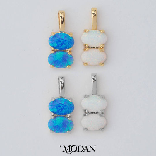 Tiny Geometric Double Oval Charm in Opal Blue and Opal White DIY Liontin Oval Kecil Hypoallergenic Gold Filled