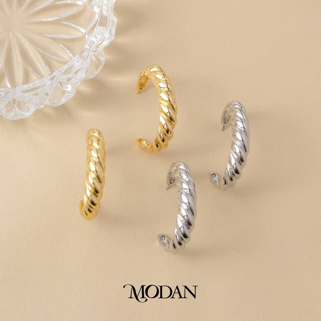 (30mm) Rope Textured Hoop Earrings Anting Bulat Hypoallergenic Gold Filled