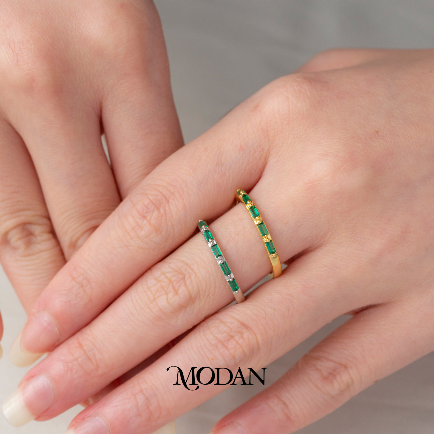 Green Baguette Slim Eternity Ring Cincin Hijau Zamrud Ramping Hypoallergenic Gold Plated