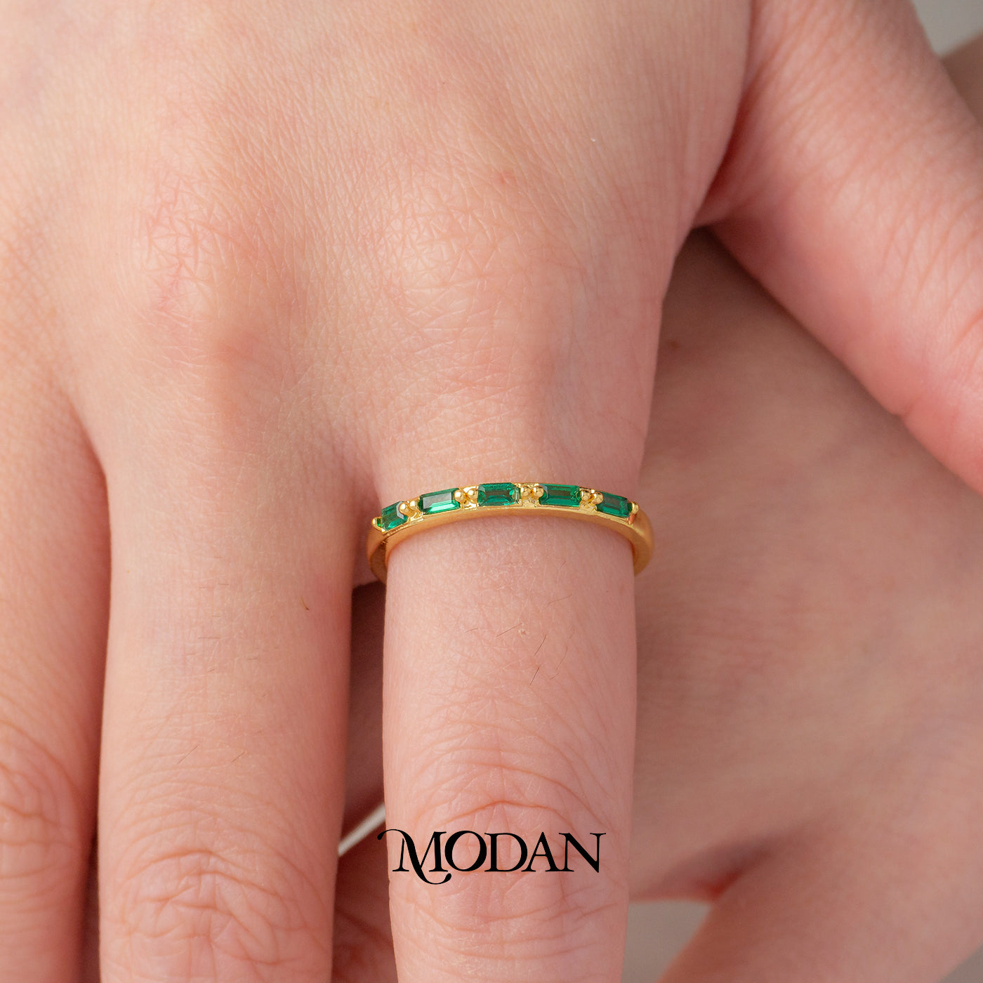 Green Baguette Slim Eternity Ring Cincin Hijau Zamrud Ramping Hypoallergenic Gold Plated