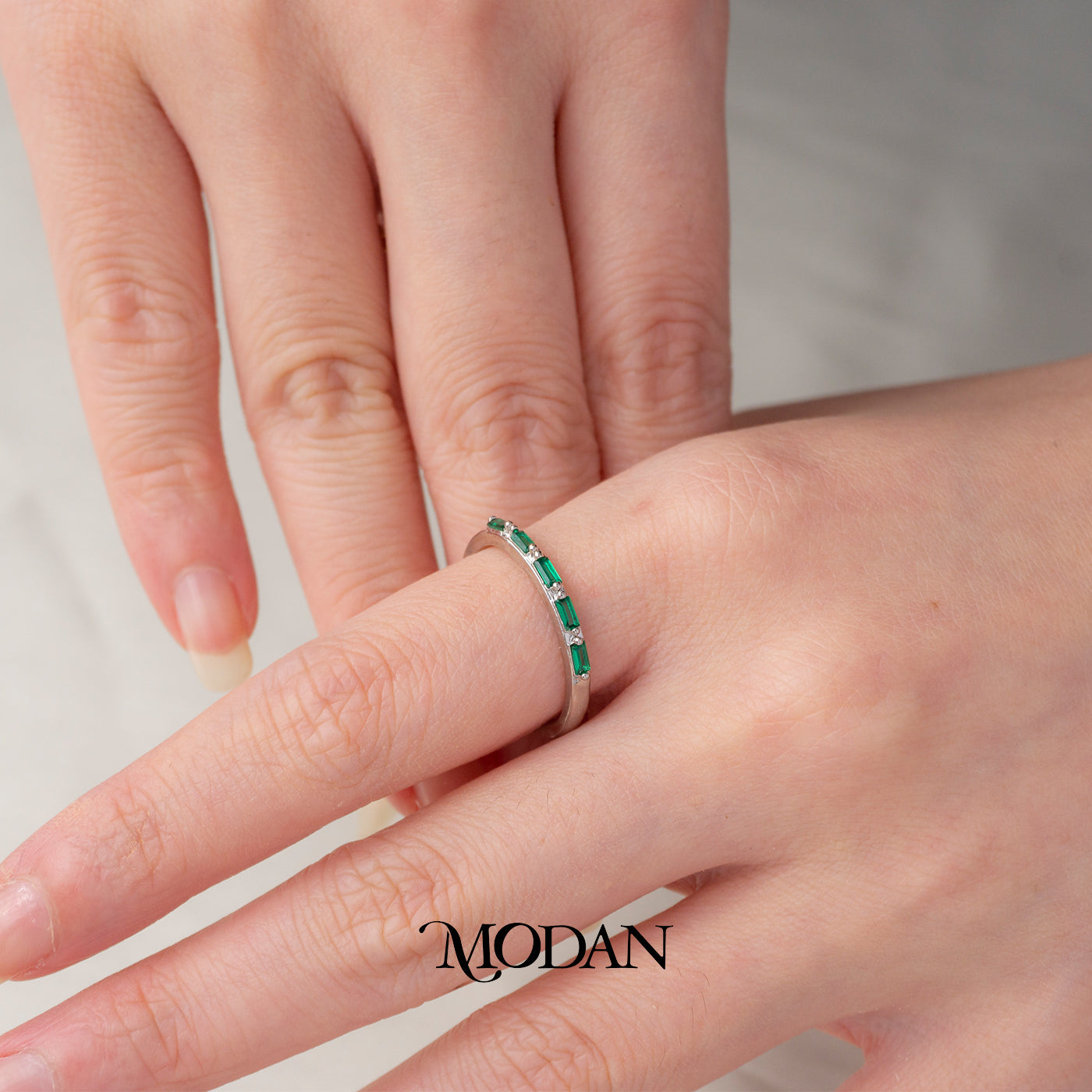 Green Baguette Slim Eternity Ring Cincin Hijau Zamrud Ramping Hypoallergenic Gold Plated