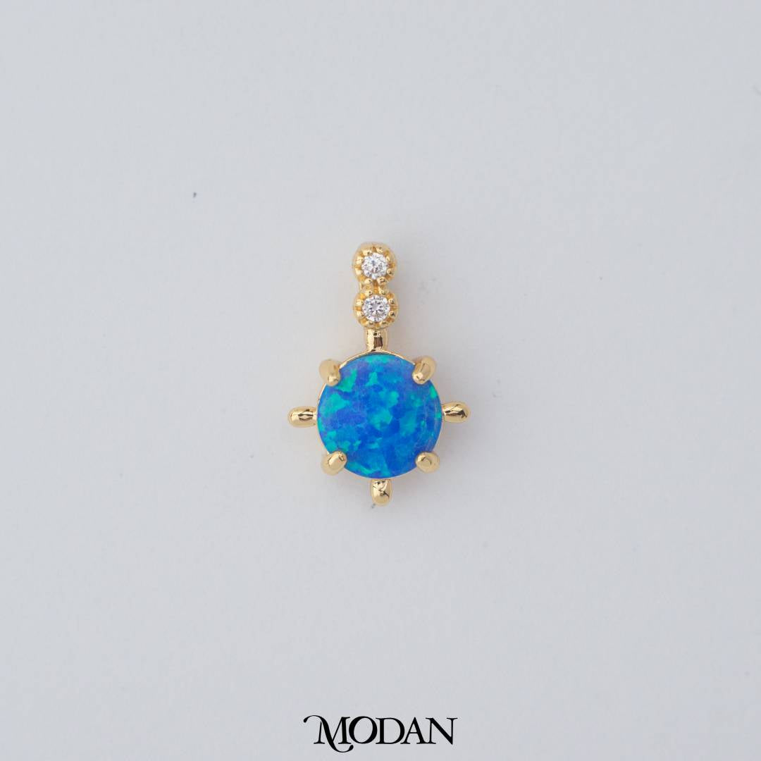 Tiny Geometric Round Charm in Opal Blue and Opal White DIY Liontin Bulat Kecil Hypoallergenic Gold Filled