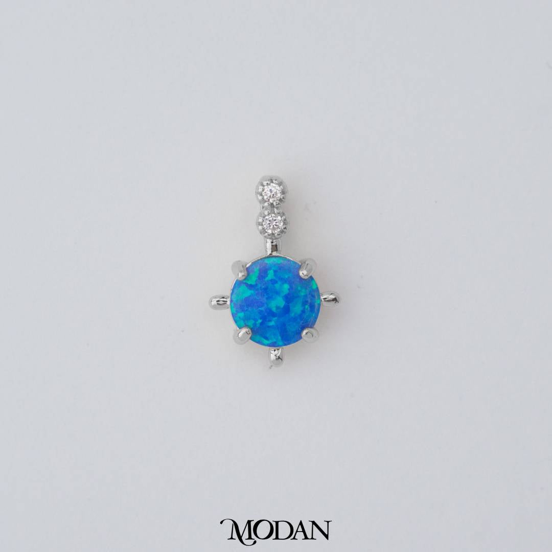 Tiny Geometric Round Charm in Opal Blue and Opal White DIY Liontin Bulat Kecil Hypoallergenic Gold Filled