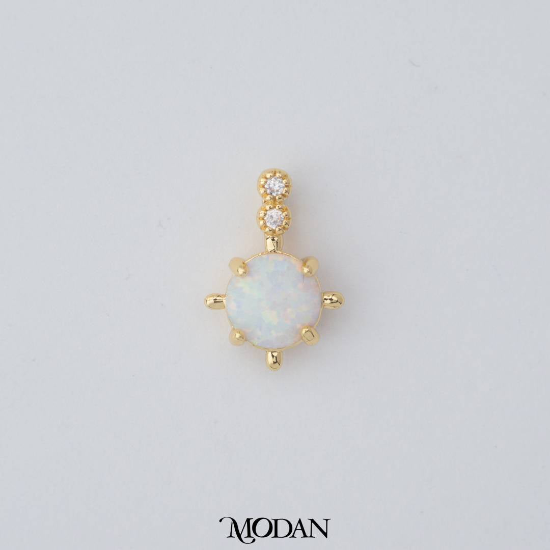Tiny Geometric Round Charm in Opal Blue and Opal White DIY Liontin Bulat Kecil Hypoallergenic Gold Filled
