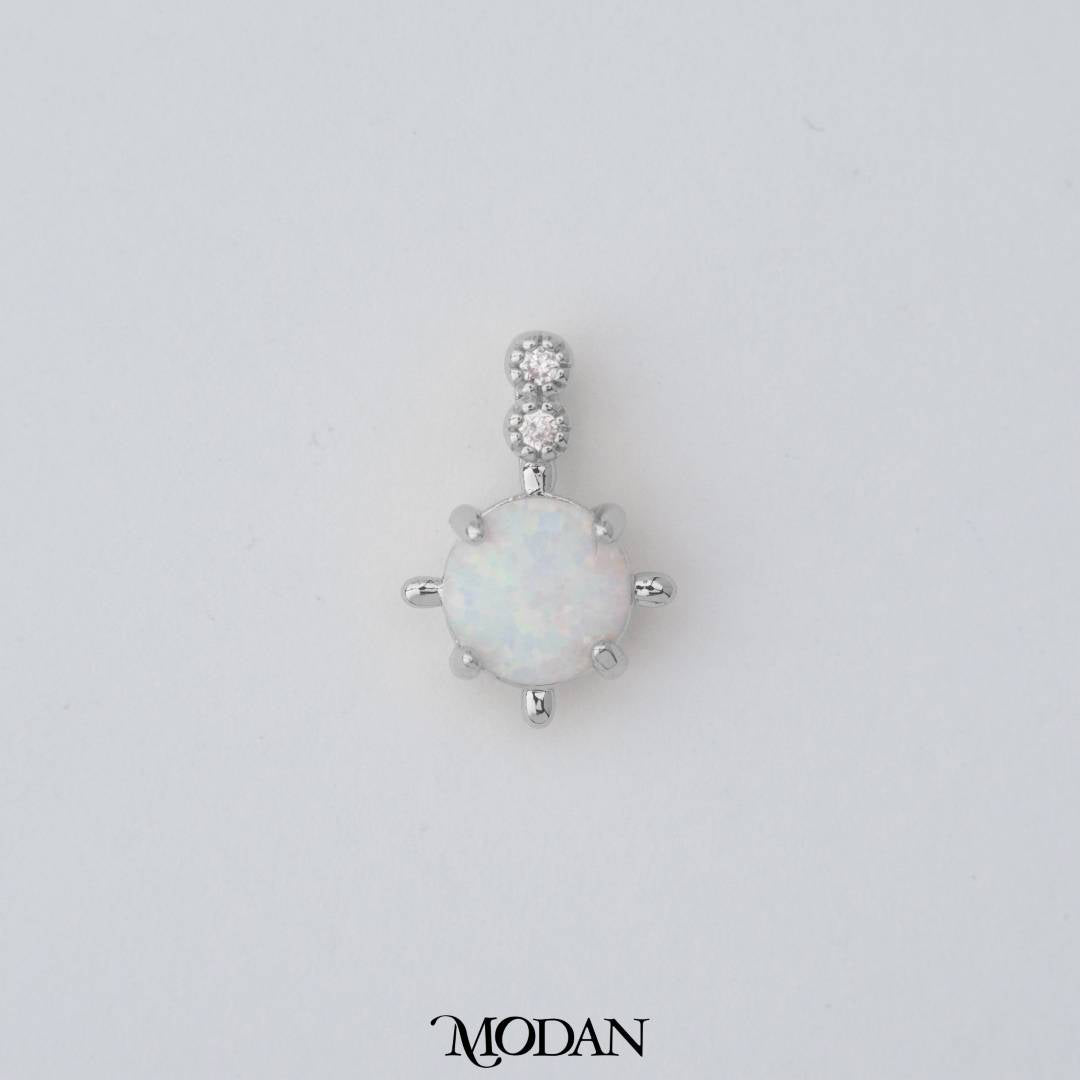 Tiny Geometric Round Charm in Opal Blue and Opal White DIY Liontin Bulat Kecil Hypoallergenic Gold Filled