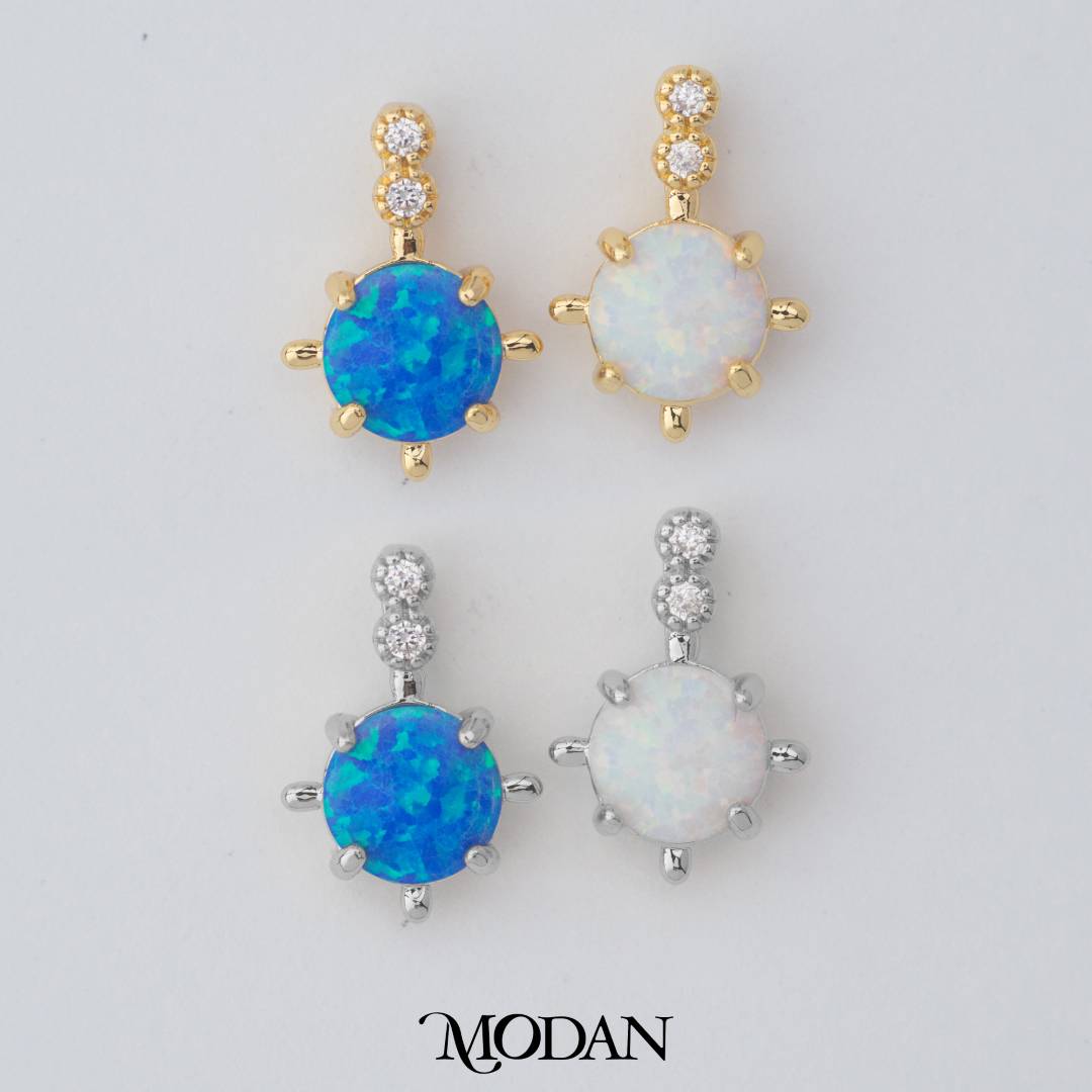 Tiny Geometric Round Charm in Opal Blue and Opal White DIY Liontin Bulat Kecil Hypoallergenic Gold Filled