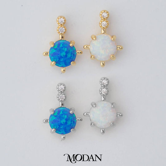 Tiny Geometric Round Charm in Opal Blue and Opal White DIY Liontin Bulat Kecil Hypoallergenic Gold Filled