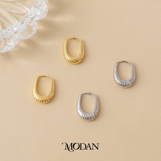 (17mm) Plain Twisted Oval Hoop Earrings Anting U Hypoallergenic Gold Plated