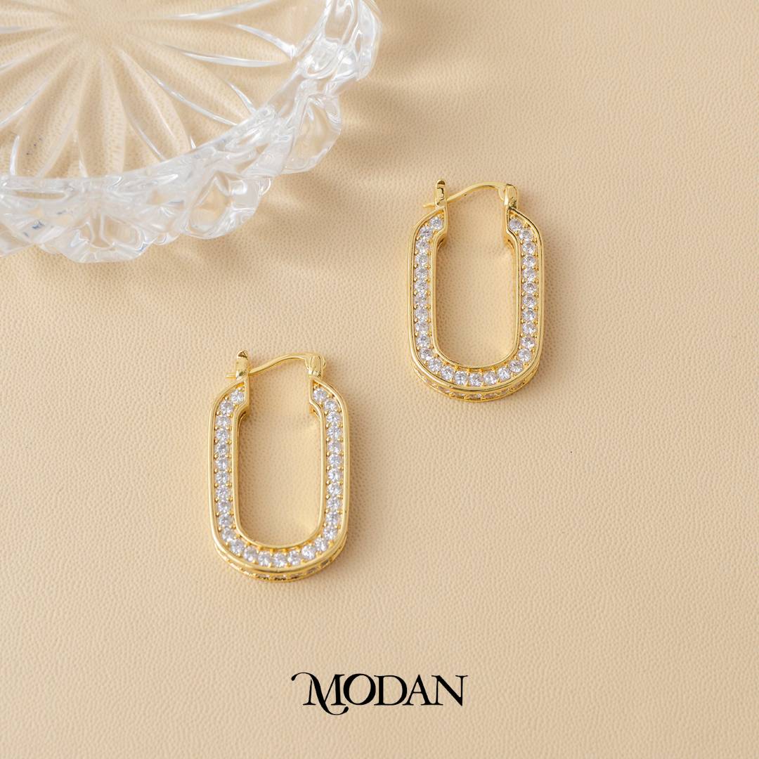 (32mm) Micro Pave Hoop Earrings Anting Bulat Hypoallergenic Gold Filled