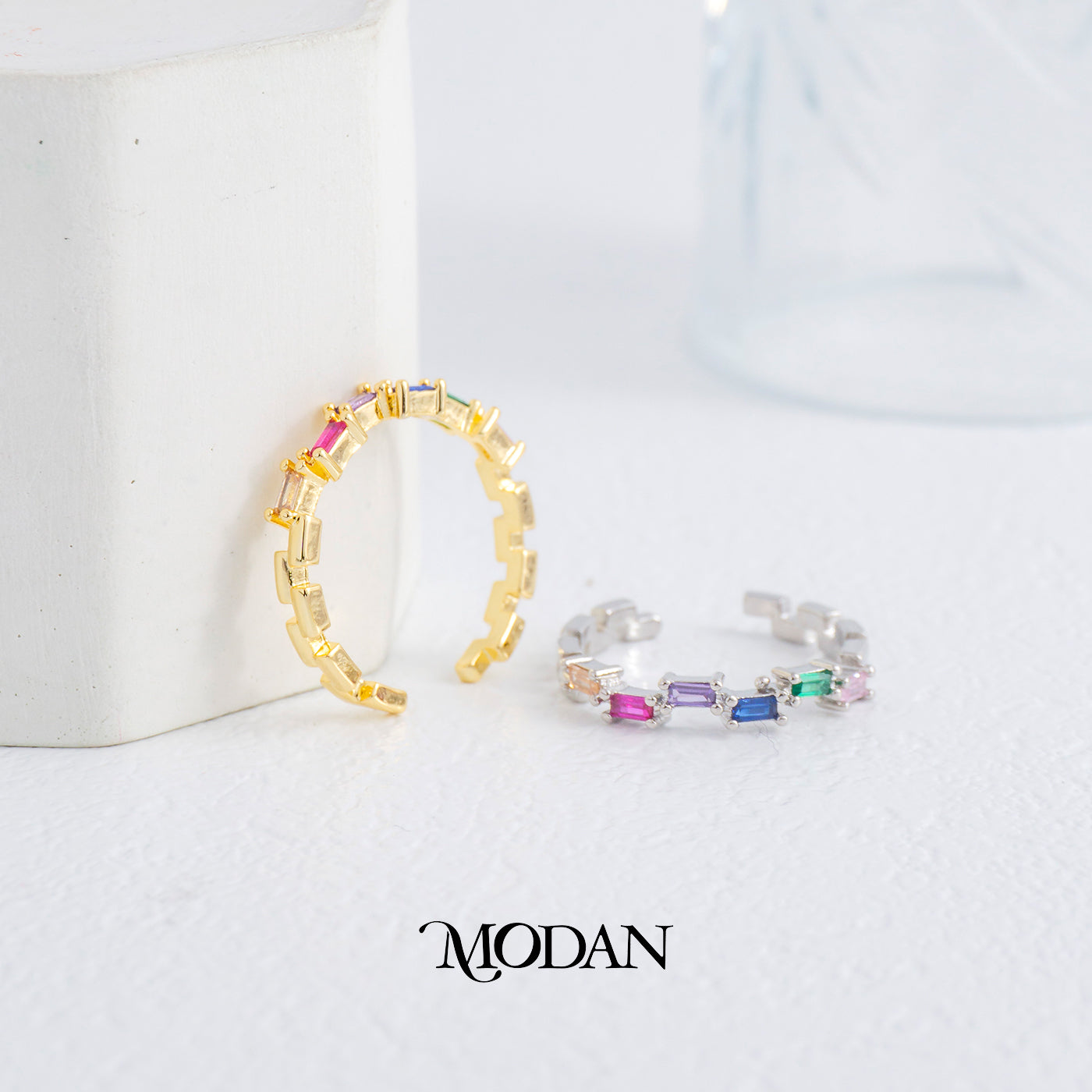 Colorful Baguette Adjustable Ring Cincin Zig-zag Adjustable Hypoallergenic Gold Plated