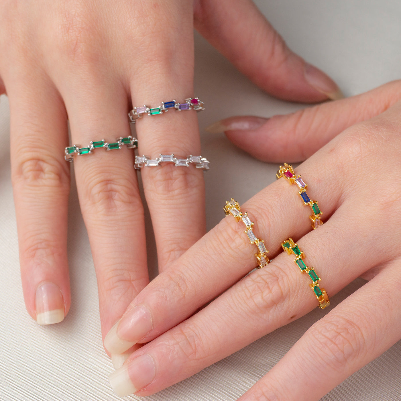 Colorful Baguette Adjustable Ring Cincin Zig-zag Adjustable Hypoallergenic Gold Plated