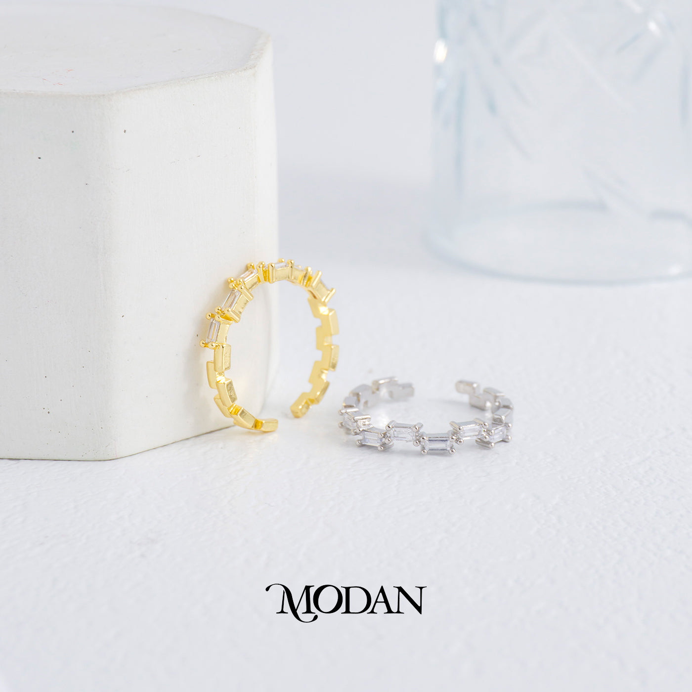 Colorful Baguette Adjustable Ring Cincin Zig-zag Adjustable Hypoallergenic Gold Plated