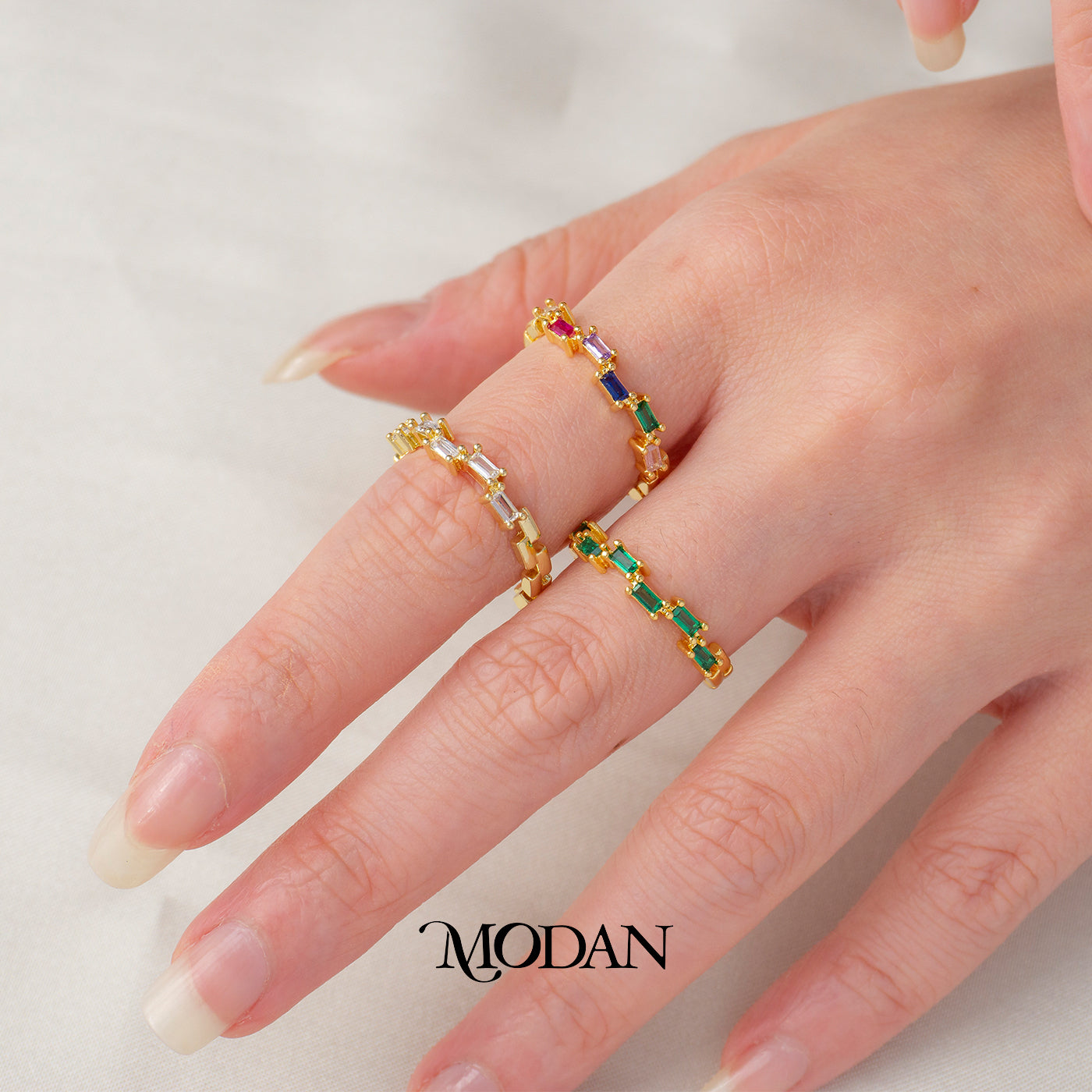 Colorful Baguette Adjustable Ring Cincin Zig-zag Adjustable Hypoallergenic Gold Plated