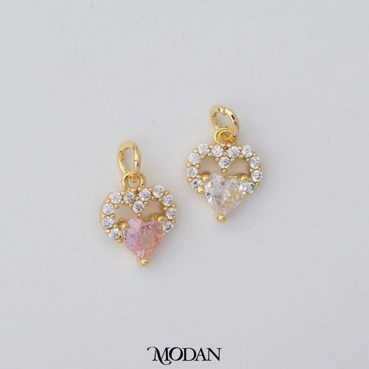 Pink Clear Mini Heart Charm DIY Liontin Hati Hypoallergenic Gold Filled