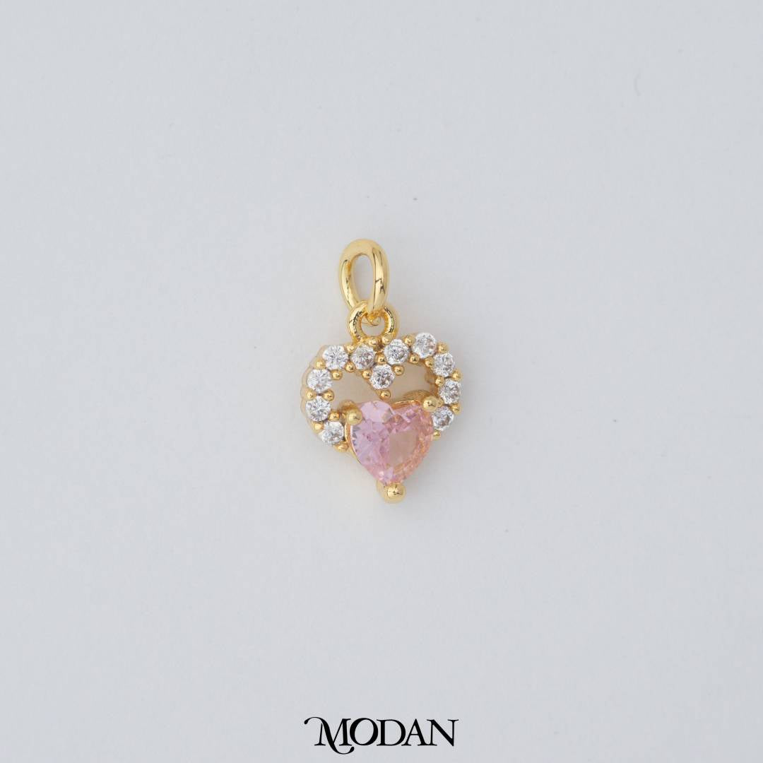 Pink Clear Mini Heart Charm DIY Liontin Hati Hypoallergenic Gold Filled