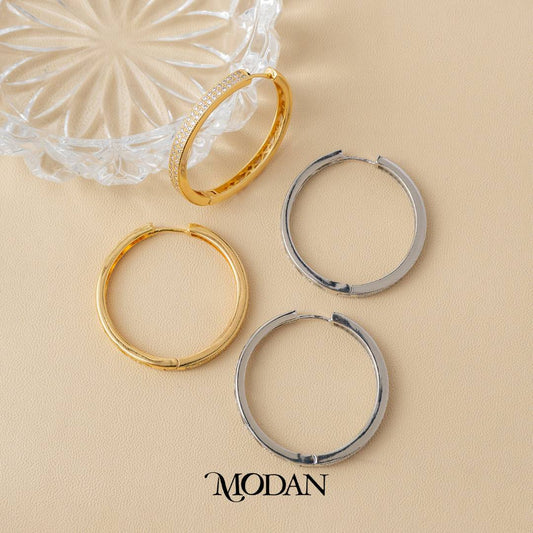 (33mm) Micro Pave Flat Textured Hoop Earrings Anting Bulat Hypoallergenic Gold Filled
