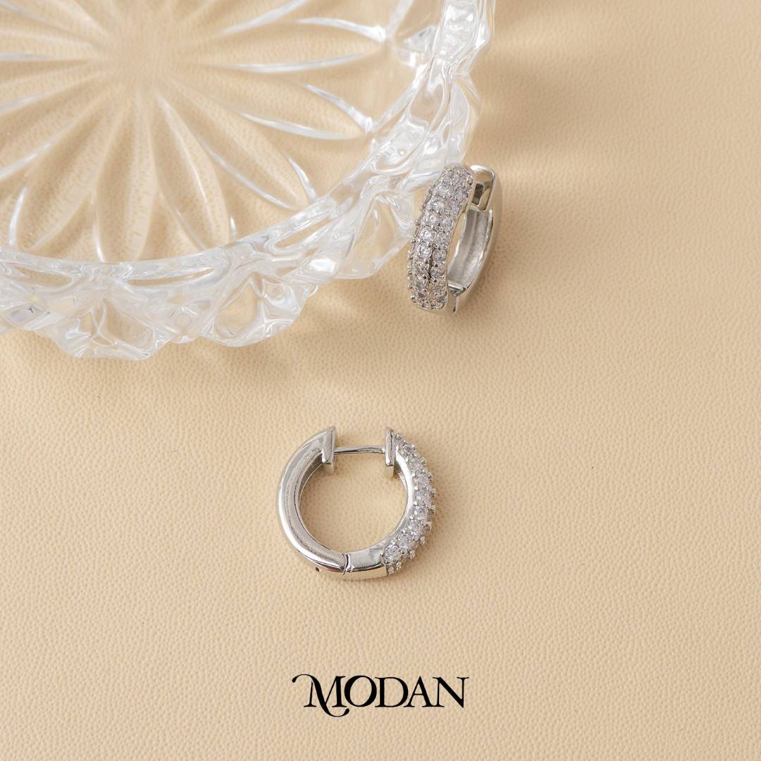 (18mm) Sparkling Micro Pave Huggies Hoop Earrings Anting Bulat Hypoallergenic Gold Filled