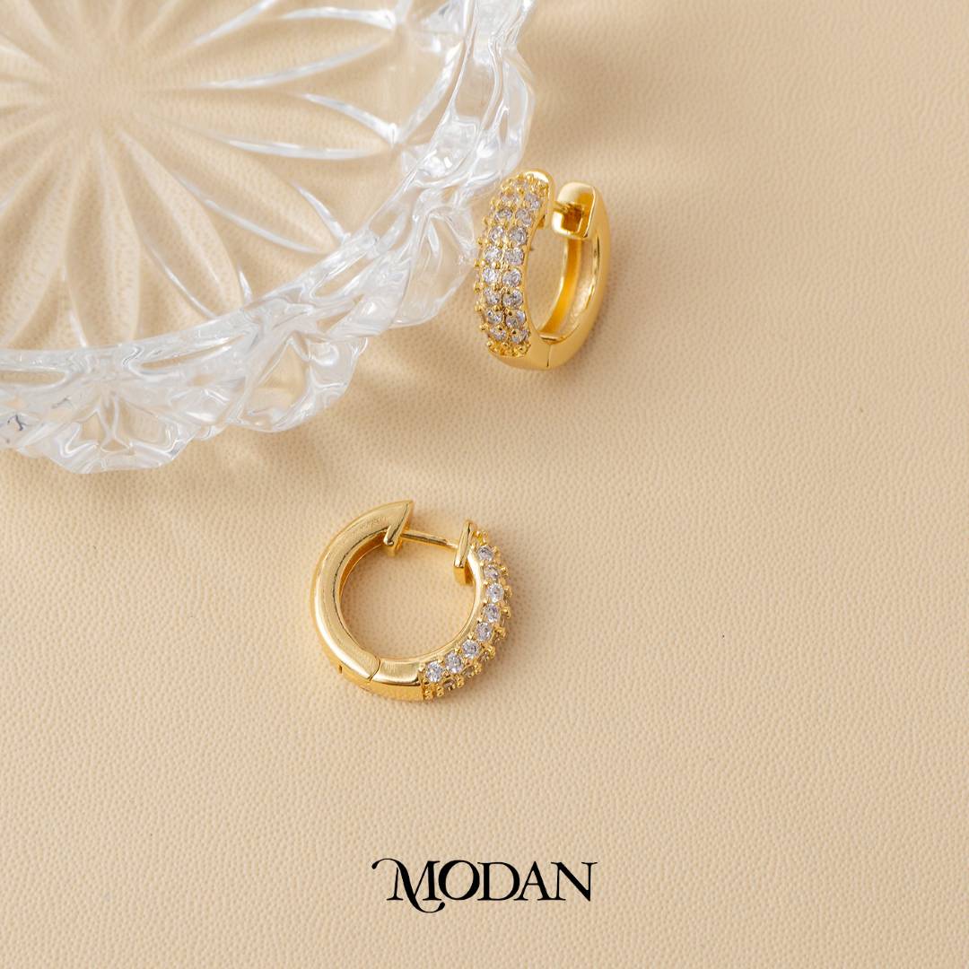 (18mm) Sparkling Micro Pave Huggies Hoop Earrings Anting Bulat Hypoallergenic Gold Filled