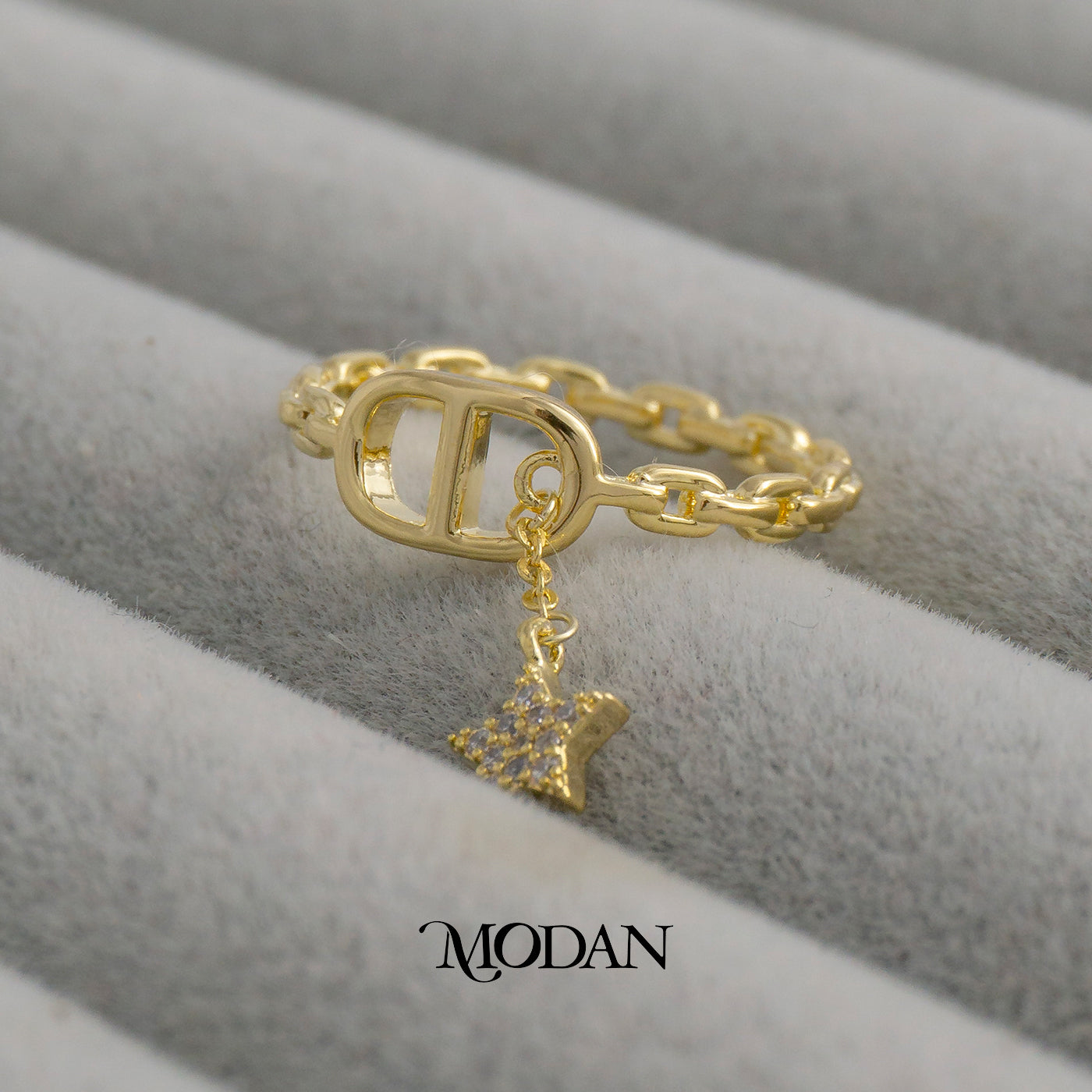 Star Dangle Chain Link Ring Cincin Rantai Gnatungan Bintang Hypoallergenic Gold Plated