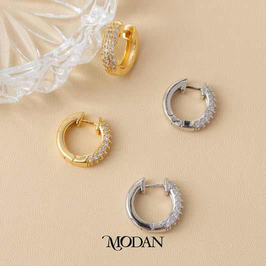(18mm) Sparkling Micro Pave Huggies Hoop Earrings Anting Bulat Hypoallergenic Gold Filled