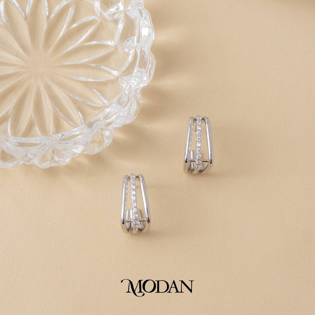 (18mm) Simple Minimalist Square Shaped Triple Layers Open Hoop Earrings Anting Elegant Hypoallergenic Gold Plated