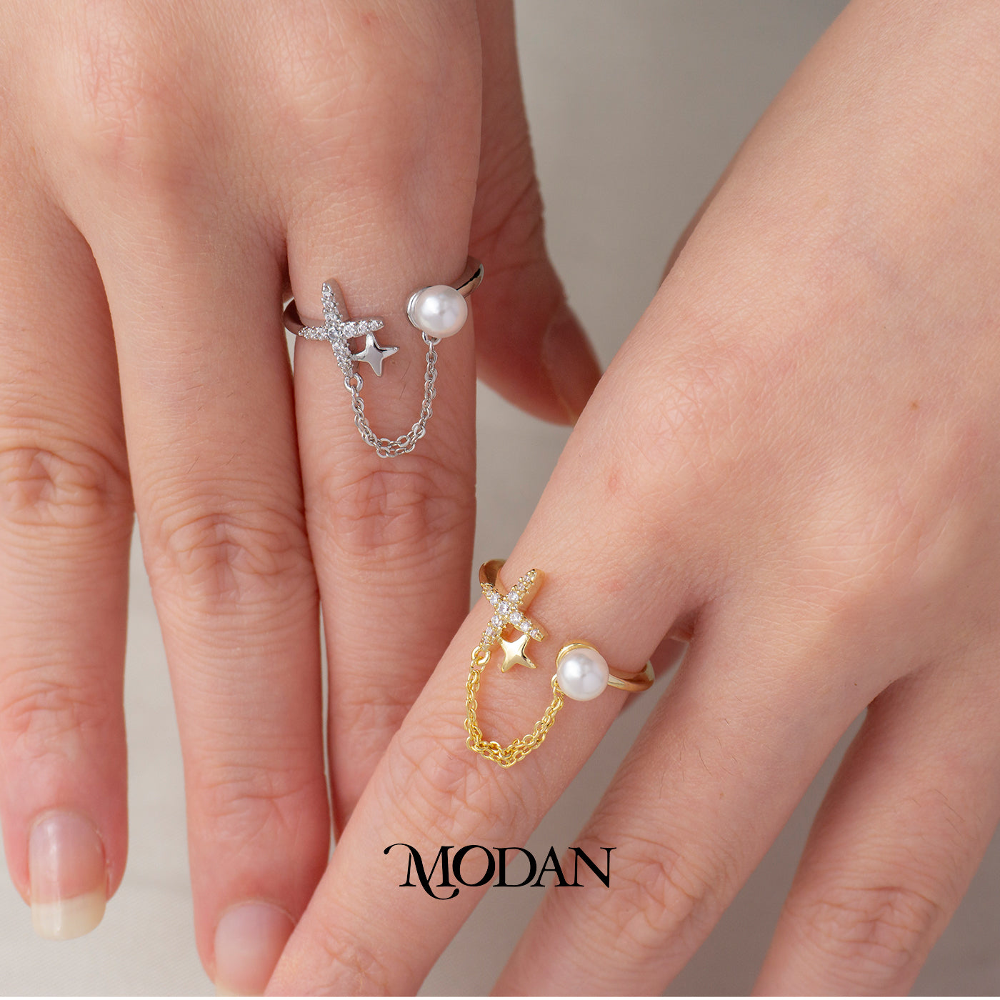 Star Dangle Chain Link Ring Cincin Rantai Gantungan Bintang Hypoallergenic Gold Plated