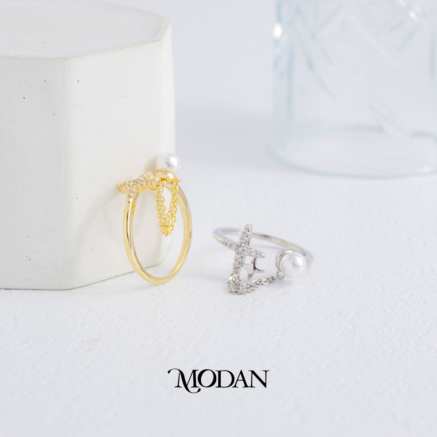 Star Dangle Chain Link Ring Cincin Rantai Gantungan Bintang Hypoallergenic Gold Plated