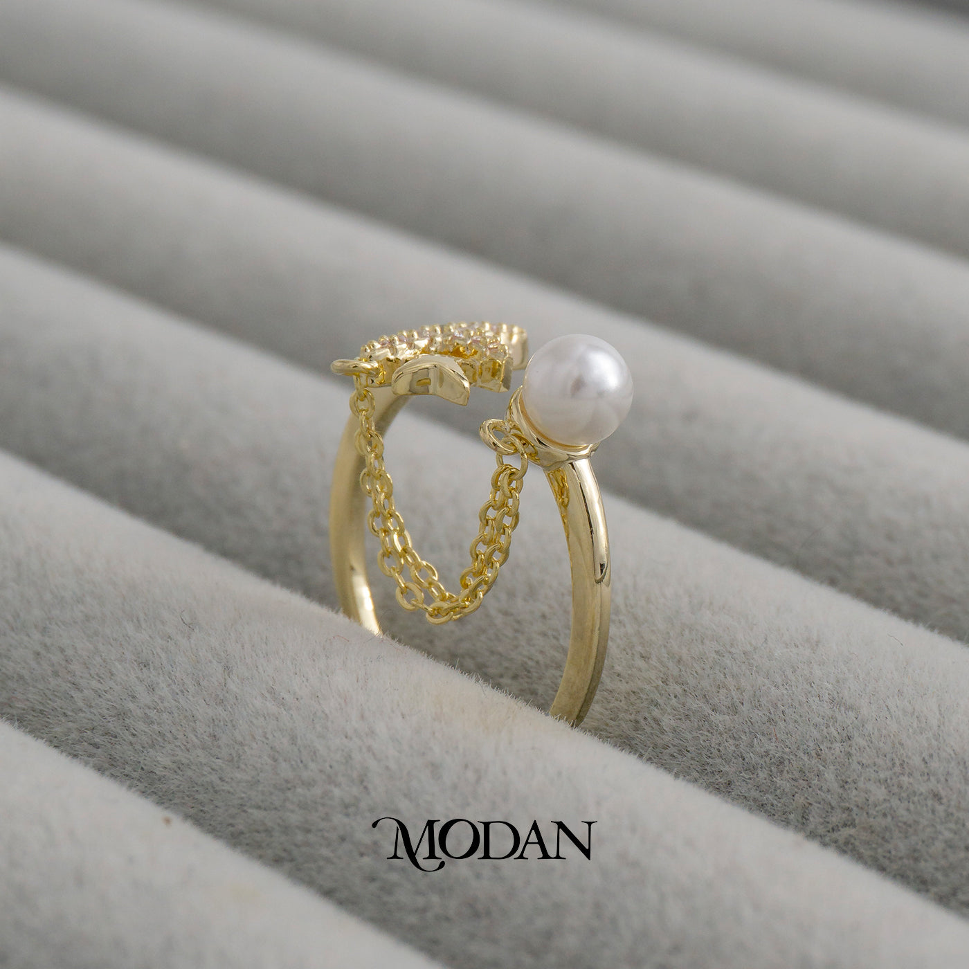Star Dangle Chain Link Ring Cincin Rantai Gantungan Bintang Hypoallergenic Gold Plated