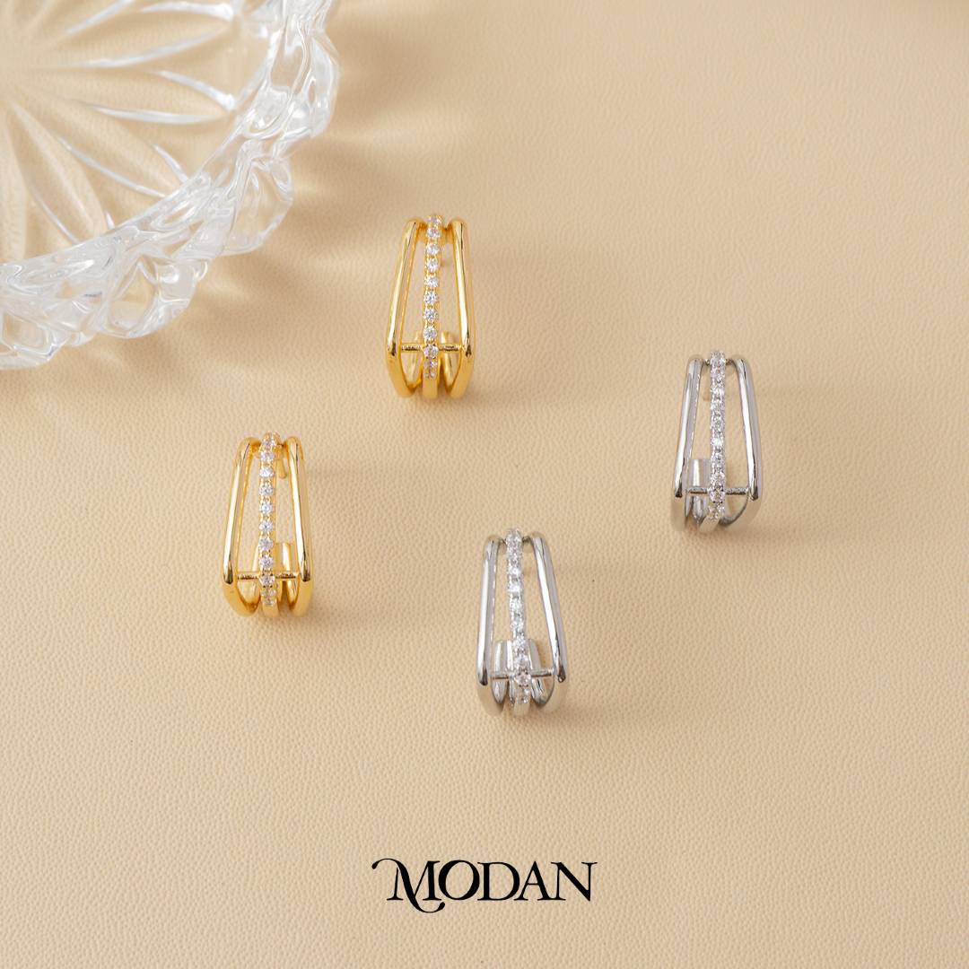 (18mm) Simple Minimalist Square Shaped Triple Layers Open Hoop Earrings Anting Elegant Hypoallergenic Gold Plated